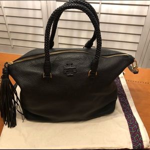 Thea Medium Slouchy Black Pebbled Leather Satchel